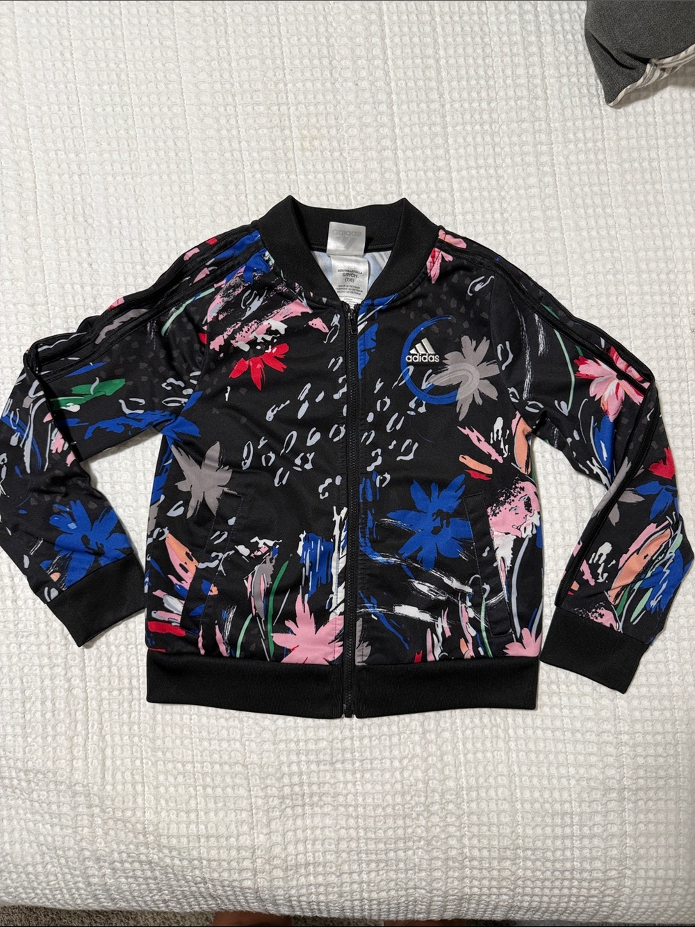 adidas Black Floral Print Kids Track Jacket